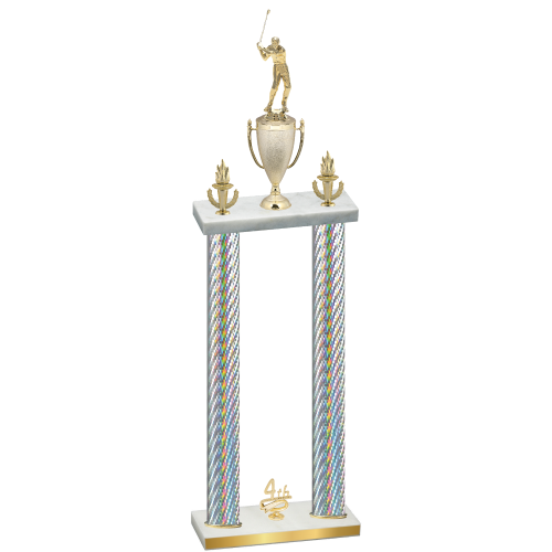 Double Silver Carbon Fiber Fourth Place Golf Trophy