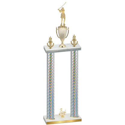 Double Silver Carbon Fiber Third Place Golf Trophy