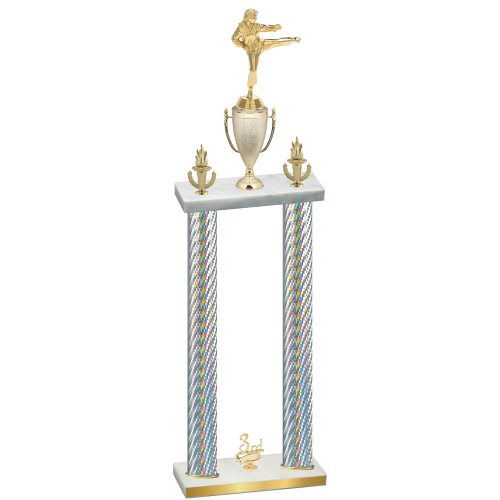 Double Silver Carbon Fiber Third Place Karate Trophy