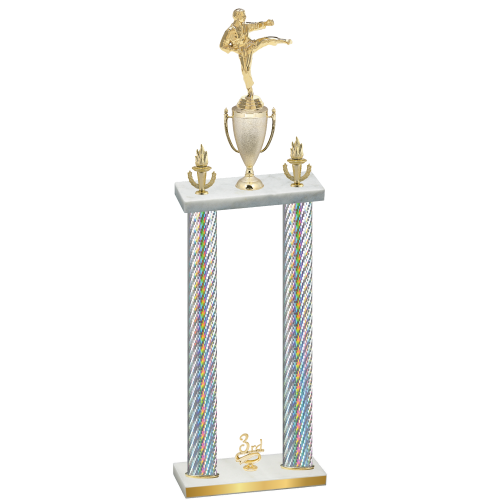Double Silver Carbon Fiber Third Place Karate Trophy