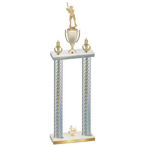 Double Silver Carbon Fiber Fourth Place Baseball Trophy
