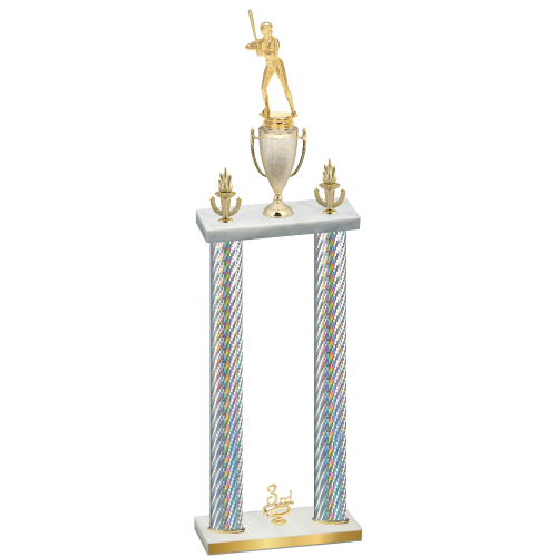 Double Silver Carbon Fiber Third Place Softball Trophy