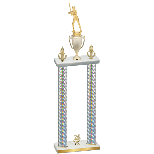 Double Silver Carbon Fiber Year Softball Trophy