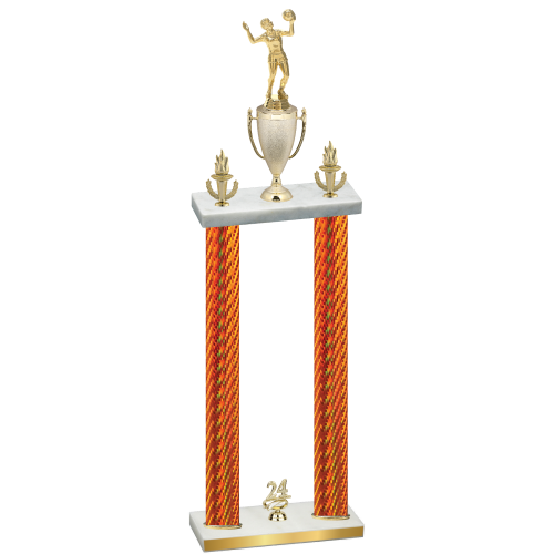 Double Orange Carbon Fiber Year Volleyball Trophy