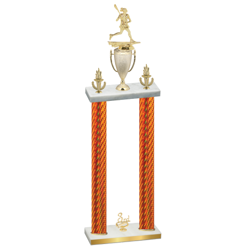 Double Orange Carbon Fiber Third Place Lacrosse Trophy