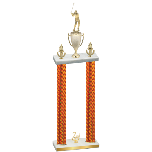 Double Orange Carbon Fiber Second Place Golf Trophy