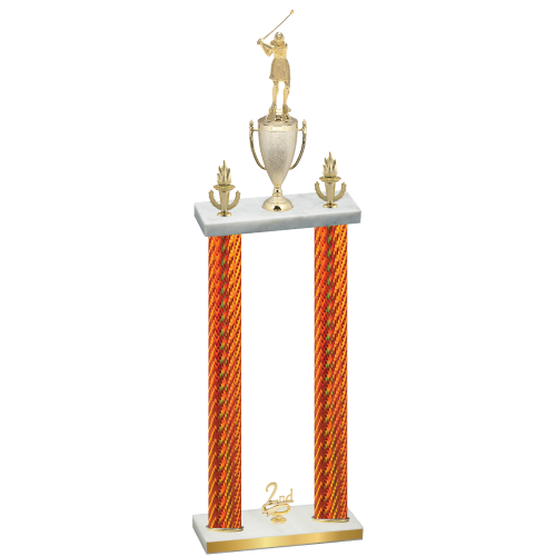 Double Orange Carbon Fiber Second Place Golf Trophy