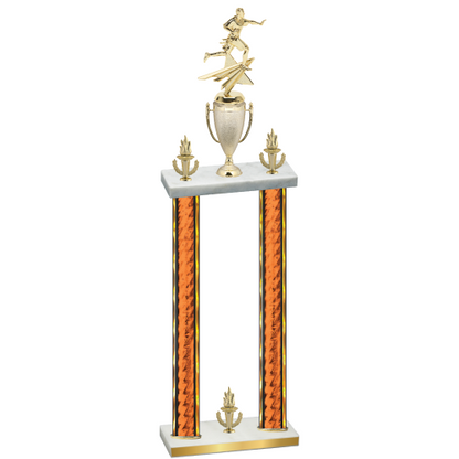 Double Orange Glacier Victory Flag Football Trophy