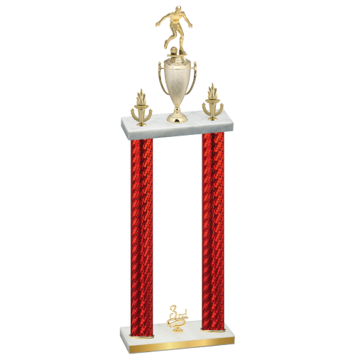 Double Red Carbon Fiber Third Place Soccer Trophy
