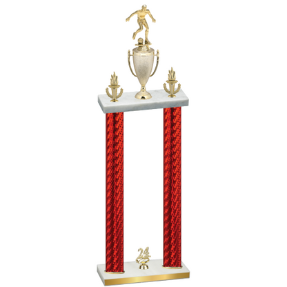 Double Red Carbon Fiber Year Soccer Trophy