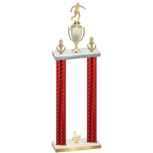 Double Red Carbon Fiber Third Place Soccer Trophy