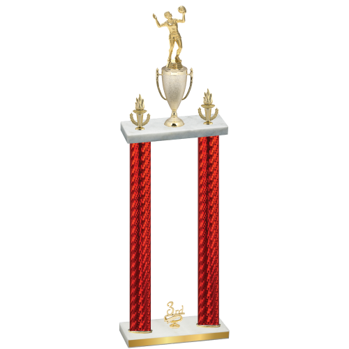 Double Red Carbon Fiber Third Place Volleyball Trophy
