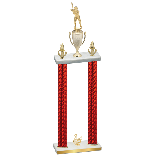 Double Red Carbon Fiber Third Place Baseball Trophy