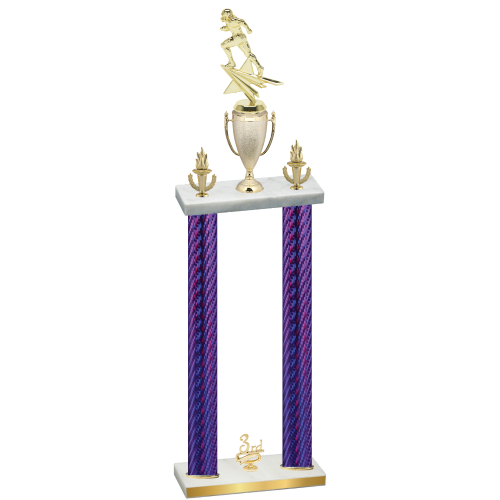 Double Purple Carbon Fiber Third Place Football Trophy