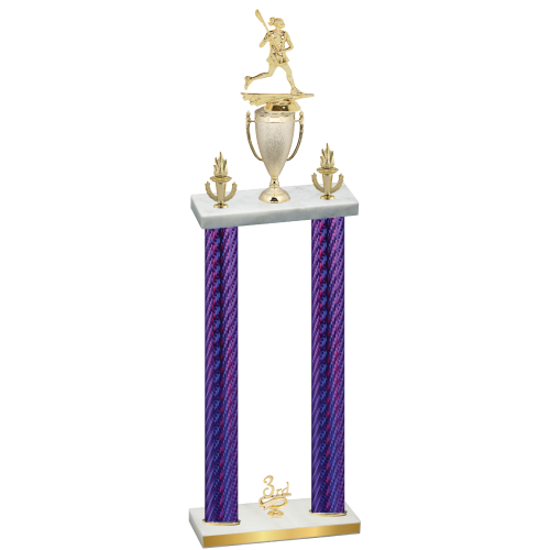 Double Purple Carbon Fiber Third Place Lacrosse Trophy