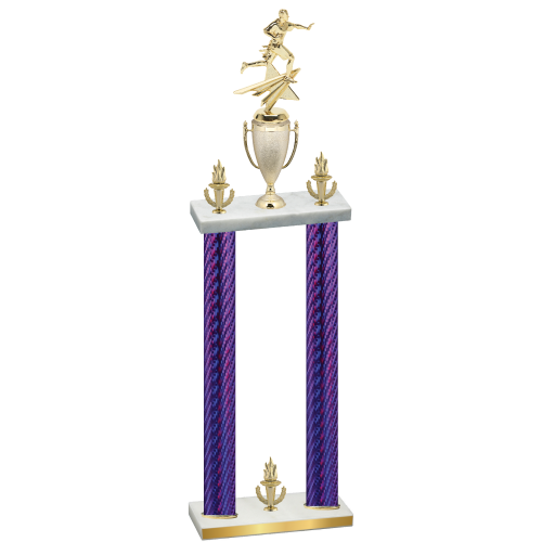 Double Purple Carbon Fiber Victory Flag Football Trophy