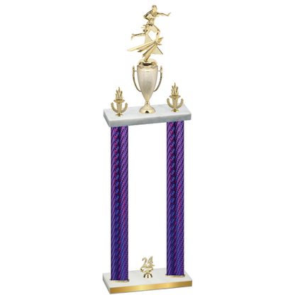 Double Purple Carbon Fiber Year Flag Football Trophy
