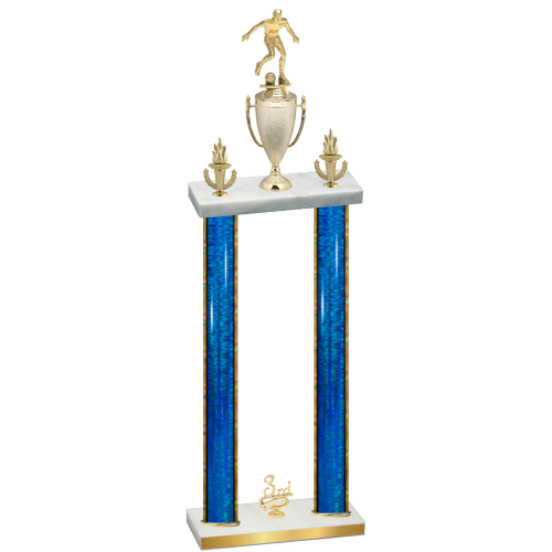 Double Blue Glacier Third Place Soccer Trophy