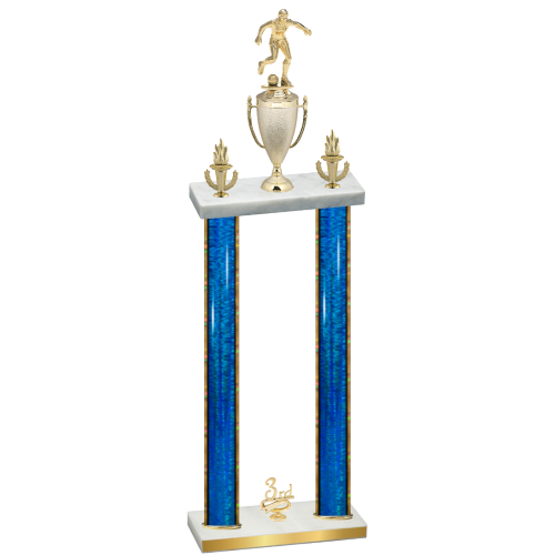 Double Blue Glacier Third Place Soccer Trophy