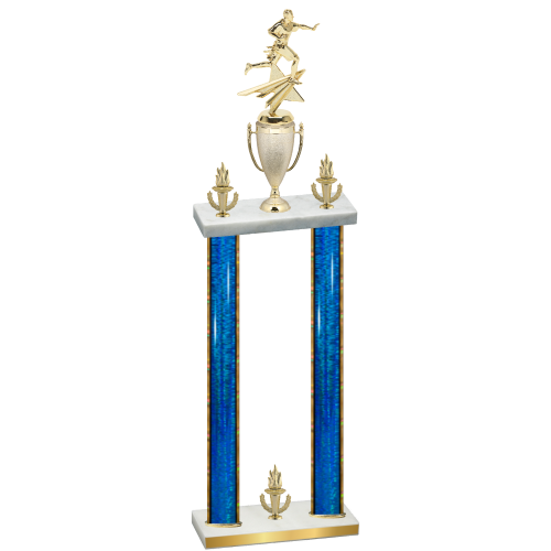 Double Blue Glacier Victory Flag Football Trophy