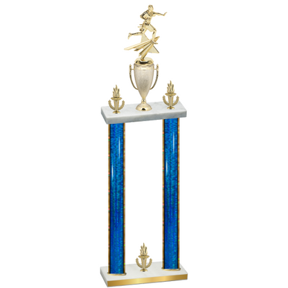 Double Blue Glacier Victory Flag Football Trophy