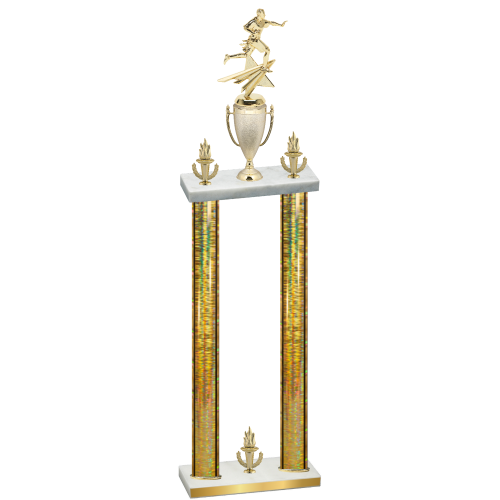 Double Gold Glacier Victory Flag Football Trophy