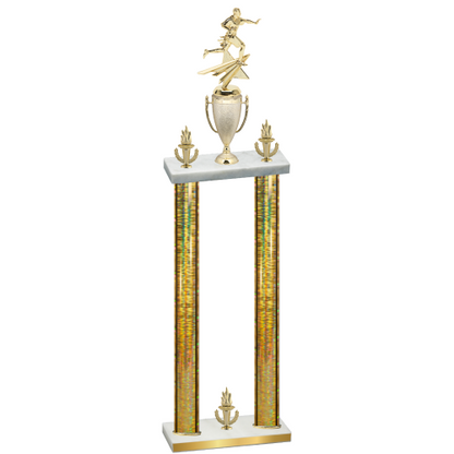 Double Gold Glacier Victory Flag Football Trophy
