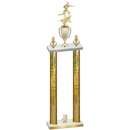 Double Gold Glacier Year Flag Football Trophy