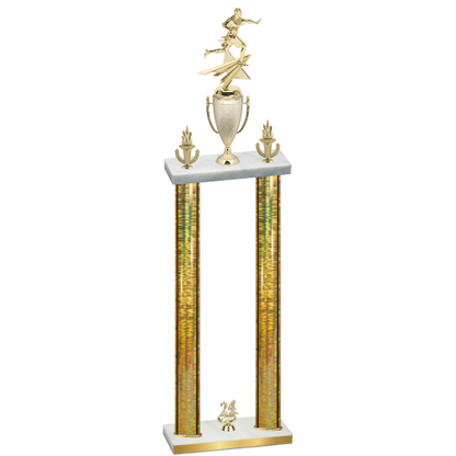 Double Gold Glacier Year Flag Football Trophy