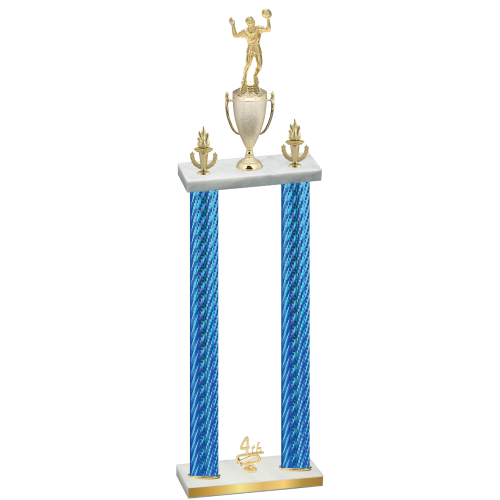 Double Blue Carbon Fiber Fourth Place Volleyball Trophy