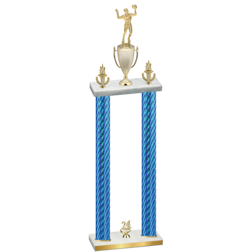 Double Blue Carbon Fiber Year Volleyball Trophy