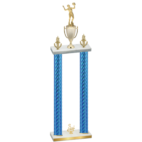 Double Blue Carbon Fiber Third Place Volleyball Trophy