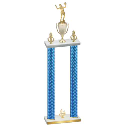 Double Blue Carbon Fiber Fourth Place Volleyball Trophy