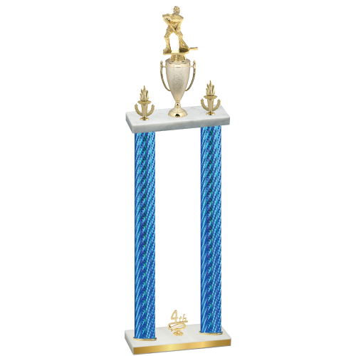 Double Blue Carbon Fiber Fourth Place Hockey Trophy