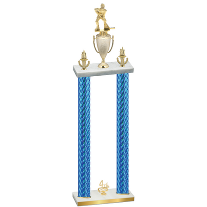 Double Blue Carbon Fiber Fourth Place Hockey Trophy
