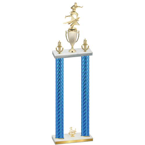 Double Blue Carbon Fiber Third Place Flag Football Trophy
