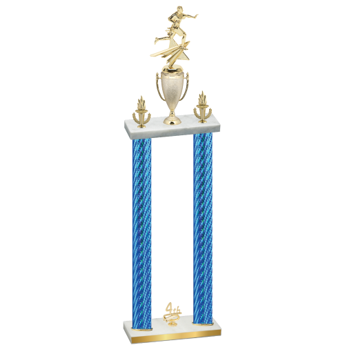 Double Blue Carbon Fiber Fourth Place Flag Football Trophy