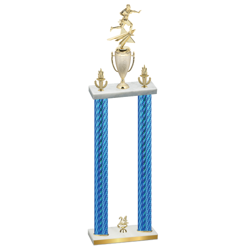 Double Blue Carbon Fiber Year Flag Football Trophy