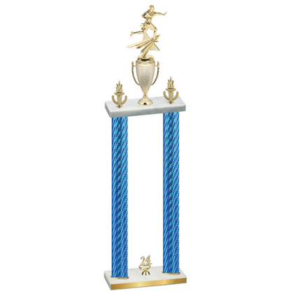 Double Blue Carbon Fiber Year Flag Football Trophy