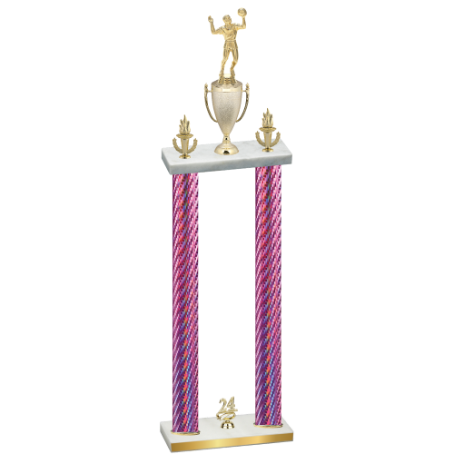 Double Pink Carbon Fiber Year Volleyball Trophy