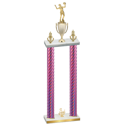 Double Pink Carbon Fiber Third Place Volleyball Trophy
