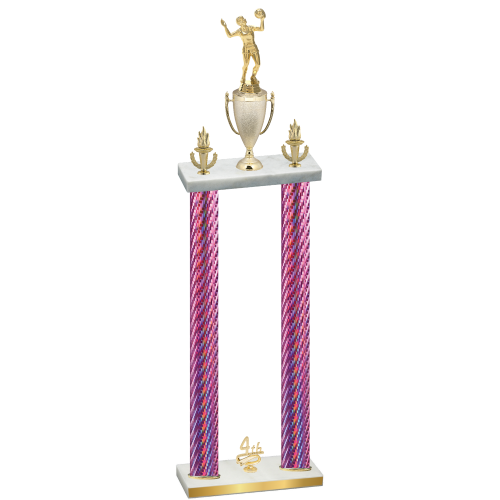 Double Pink Carbon Fiber Fourth Place Volleyball Trophy