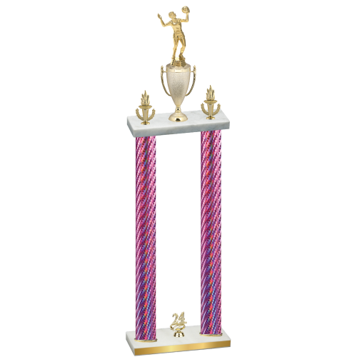 Double Pink Carbon Fiber Year Volleyball Trophy