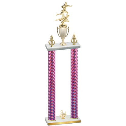 Double Pink Carbon Fiber Third Place Flag Football Trophy