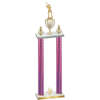 Double Pink Carbon Fiber Fourth Place Baseball Trophy