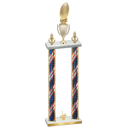Double Flag USA First Place Football Trophy