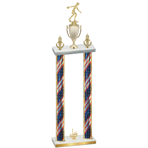 Double Flag USA First Place Bowling Trophy