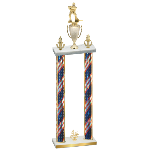 Double Flag USA Fourth Place Hockey Trophy