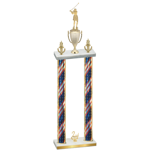 Double Flag USA Second Place Golf Trophy