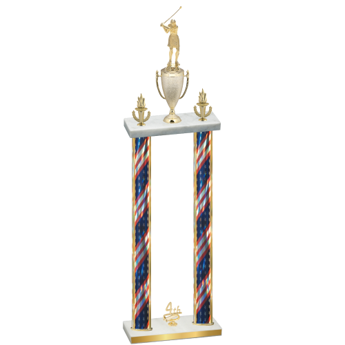 Double Flag USA Fourth Place Golf Trophy